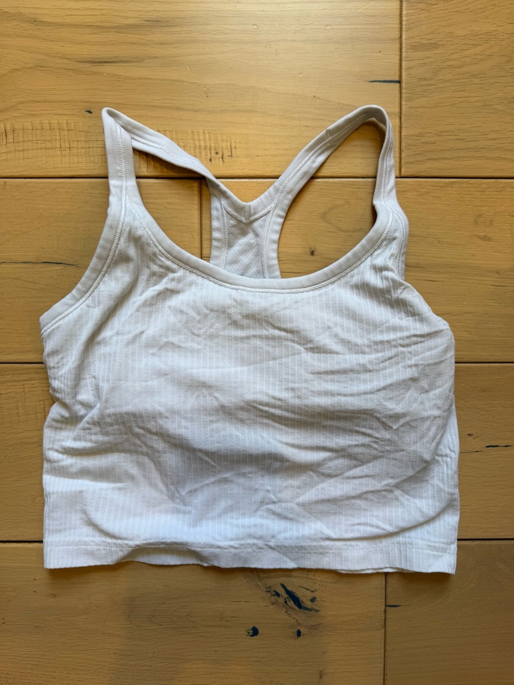 Lululemon White Ribbed Racerback Crop Tank Top